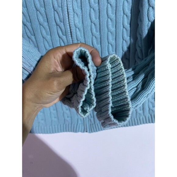 LL Bean Cardigan Sweater Womens L Blue Cable Knit Warm Preppy Outdoor Full Zip - Picture 6 of 15